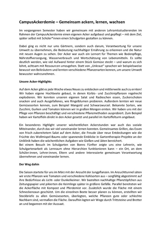 Bericht der Studierenden